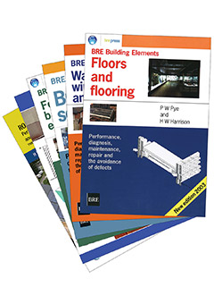 BRE Building Elements series: Roofs and roofing; Floors and flooring; Walls, windows and doors; Building services; Foundations, basements and external works; and Understanding dampness (AP 243)